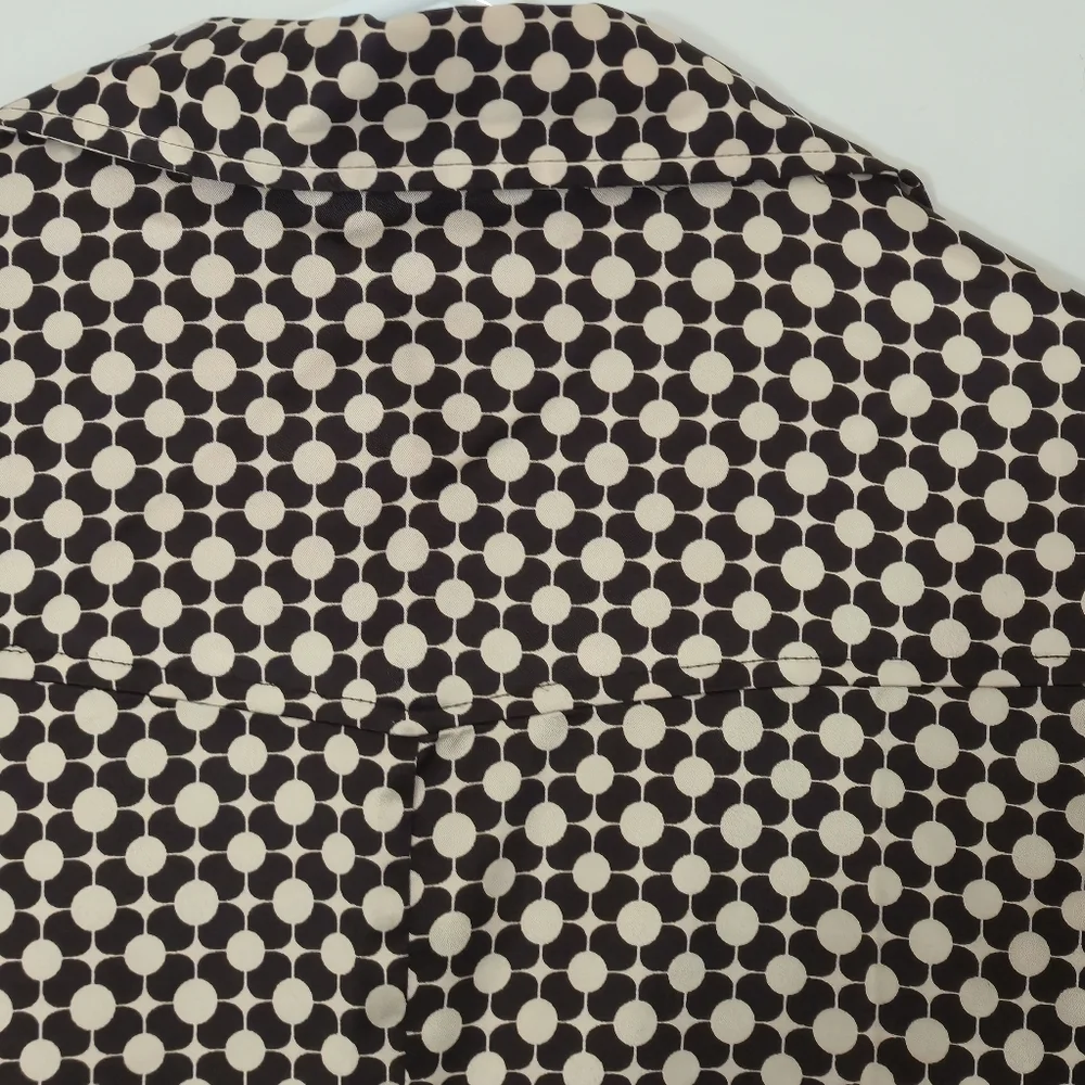 Rickis Size 16 Geometric Mod Print Brown Cream Button Down Blouse Short Sleeve 9 - Picture 8 of 13